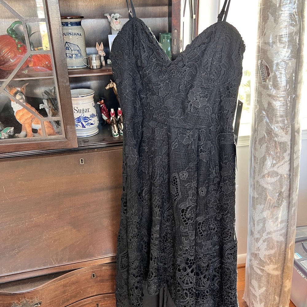 Black Crochet Lace Sleeveless High-Low Dress